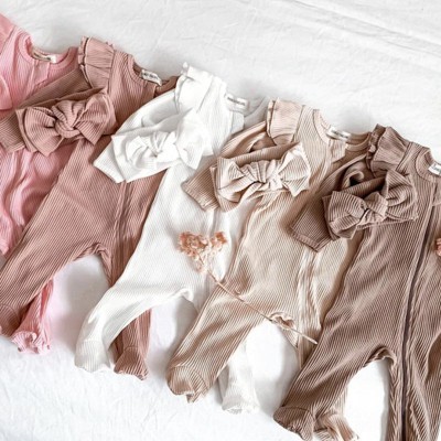MyKids-Usa Baby Girl Solid Color Elastic Cotton Romper Jumpsuit