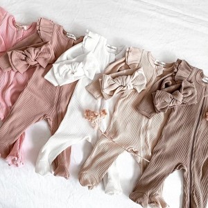 MyKids-Usa Baby Girl Solid Color Elastic Cotton Romper Jumpsuit - 1 of 4