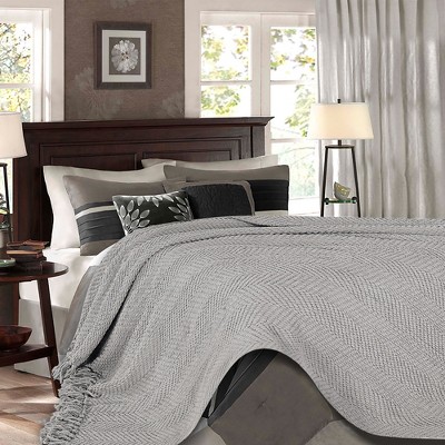 Silver Knitted Throw Blanket with Tassels, 50" x 65"