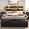 Furnulem Queen Bed Frame with Wood Headboard and Storage Shelf Metal Platform Bed Frame Queen Size with Storage Drawers No Box Spring Needed Black - 2 of 4