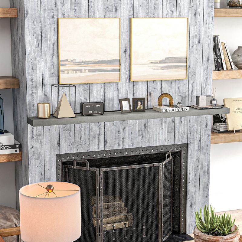 72 Inches Fireplace Mantel, Solid Fir Wood, Floating Farmhouse Shelf, Heavy Duty Wall Mounted, Rustic Gray, 5 of 7