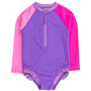 RuffleButts Girls UPF50+ Sun Protection Long Sleeve Rash Guard One Piece - 1 of 2