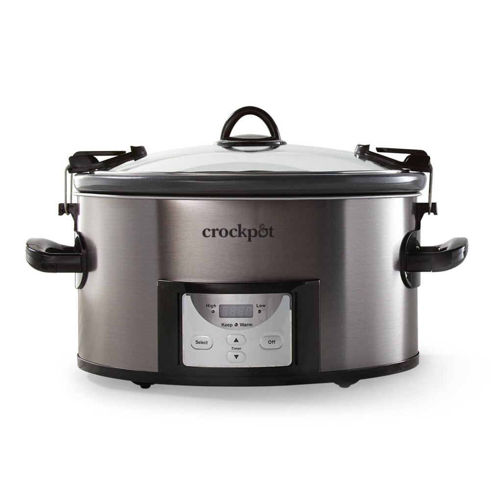 Crock-Pot 7qt Cook & Carry Programmable Easy-Clean Slow Cooker Stainless Steel: 3 Settings, Dishwasher-Safe Parts