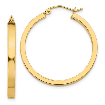 Black Bow Jewelry Polished 14k Yellow Gold 2x3x30mm Square Tube Round Hoop Earrings