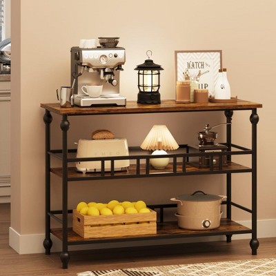 Homhougo Console Table, 3-Tier Sofa Tables Narrow Entryway Table with Storage Brown