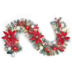COZONY 6ft Christmas Garland with 20 LED Lights, Battery Operated Pre-Lit Garland with Flowers Berries Balls for Mantle Fireplace Stairs - 1 of 4