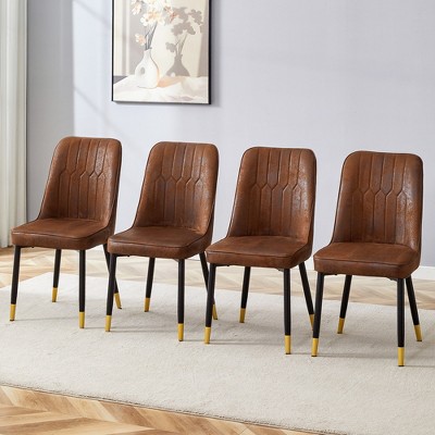 VYNXARIA Brown Suede-like Velvet Dining Chair Set (Four-Pack)Black Metal legs,dinning chairs,Brown