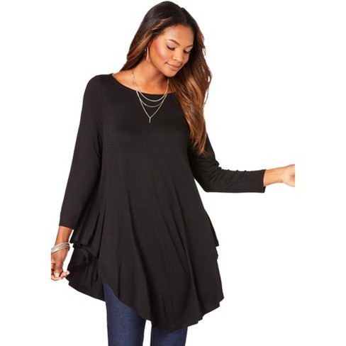 Roaman's Women's Plus Size Boatneck Swing Ultra Femme Tunic, 26/28 - Black