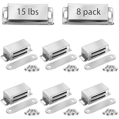OnarWay Magnetic Door Catch 8 Pack, 15 lbs Pull Strength Cabinet Latches, Stainless Steel Chrome Door Closers for Kitchen, Bathroom, Cupboards