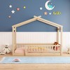 Lyngins Modern Wood House Twin Size Bed Frame, Toddler Bed with Roof & Fence, Floor Bed/Kid's Bed —7 Bed Slats, Semi-Enclosed Play/Sleep Space - 2 of 4