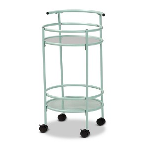 Newell Metal 2 Tier Kitchen Cart Mint Green/Black - Baxton Studio: Glass Shelves, Mobile, Mid-Century Design, 30 Day Warranty - 1 of 4