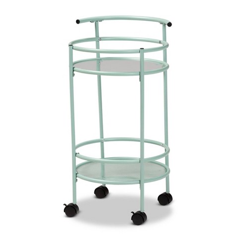 Newell Metal 2 Tier Kitchen Cart Mint Green black Baxton Studio