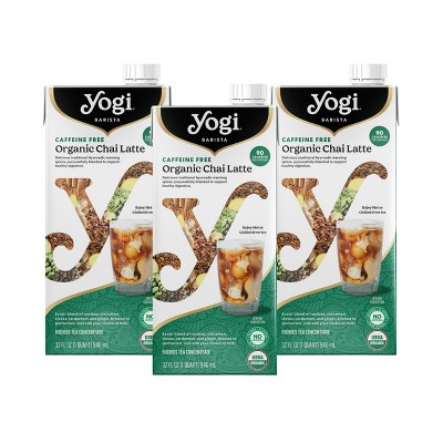 Yogi Barista Caffeine-Free Organic Chai Latte - 32 Fluid Oz (3 Pack) - Supports Healthy Digestion - Includes Rooibos Tea, Ginger, Cardamom, Cinnamon