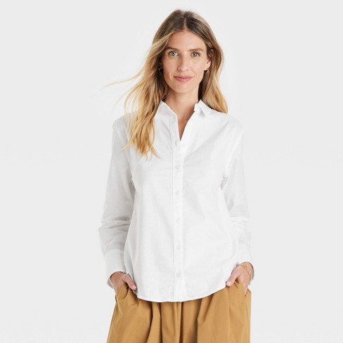 Women's Long Sleeve Oxford Button-Down Shirt - A New Day™ White S