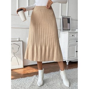 Women Summer Fall Casual Pleated Midi Skirt Elastic Waist Swing A-line Skirts - 1 of 4