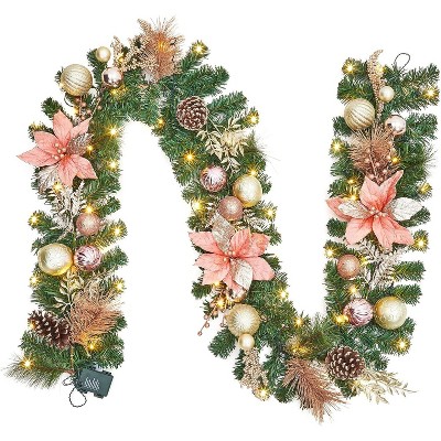 9FT Christmas Wreath with Lights, Pre-assembled Outdoor Christmas Wreath, Christmas Decorations for Fireplace, Stairs, Windows, Home, Apartment