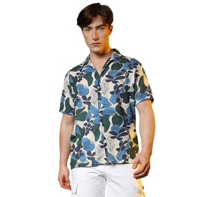 Campus Sutra Men Men's Azure Blue & Forest Green Floral Abstract Shirt