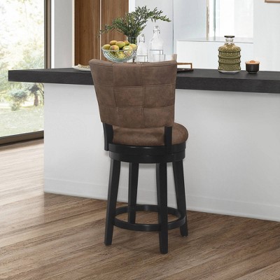 Chestnut Faux Leather and Wood Swivel Counter Stool