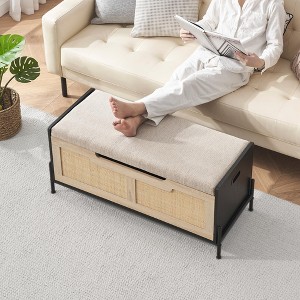 Storage Ottoman, Large Rattan Bench,Square Rattan Foot Rest Stool, Foot Rest Stool, Bedroom Bench - 1 of 4