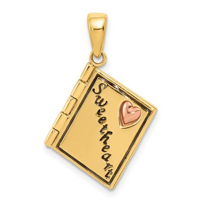 Black Bow Jewelry 14k Two Tone Gold & Enamel Sweetheart Book Pendant, 13mm