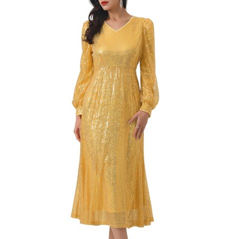 Женские платья INSPIRE CHIC Women's Long Sleeve V-neck Dresses Gold Small
