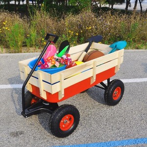 Steel Garden Cart Utility Wagon 176 LBS Large Loading Capacity Metal Garden Wagon All Terrain Pulling Cart With Wood Railing - 1 of 4
