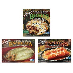 Amy's Gluten Free 9.5oz Frozen Bowls Organic Mexican Casserole + 9.1oz Frozen Roasted Poblano Enchilada + 9oz Frozen Corn & Tomatoes Enchilada - 1 of 4