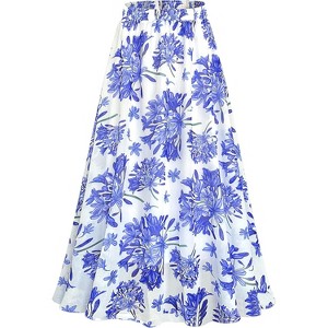 Women's Retro Chiffon Maxi Skirt - Beach Ankle Length Flowy Long Skirt White Blue - 1 of 4
