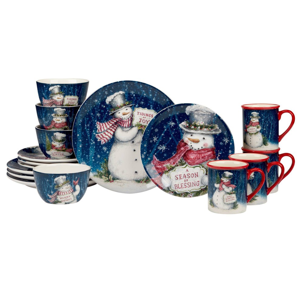 Photos - Glass Certified International 16pc Snowman Greetings Dinnerware Set 