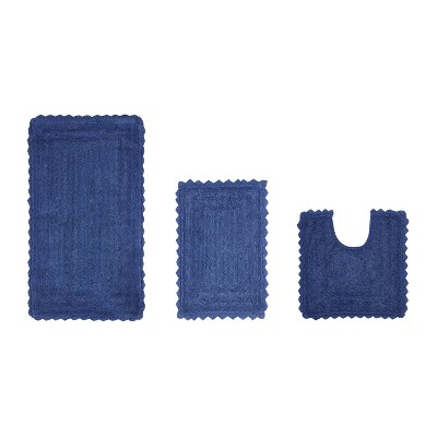Lilly Crochet Collection 100% Cotton Tufted Reversible 3-Piece Bath Rug Set – Super Absorbent, Machine Washable Bathroom Mats with Crochet Pattern
