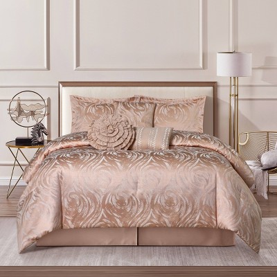 Blush King Jacquard Floral Microfiber Comforter Set