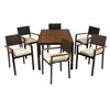 Cesicia 7 pieces Outdoor Patio Wicker Dining Set w/ Acacia Wood Top Brown Wicker + Cream Cushion - 2 of 4