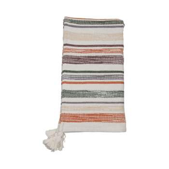 Multicolor Hand Woven 50 x 60 inch Cotton Throw Blanket with Hand Tied Tassels - Foreside Home & Garden