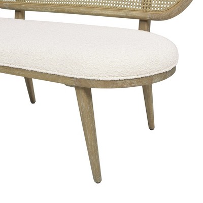 Havana 50" Cane Rattan Upholstered Bench with Ivory Boucle
