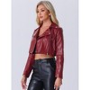 INSPIRE CHIC Women's Faux Leather Long Sleeve Zipper Up Moto Cropped Jacket - 2 of 4