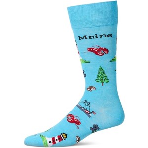 Memoi Men's Maine Themed Rayon Blend Novelty Crew Sock Blue Grotto 10-13 - 1 of 4