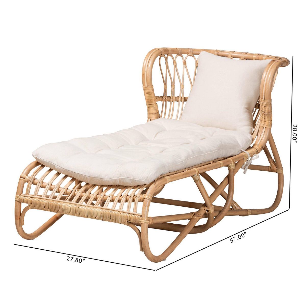 bali & pari Delara Rattan Chaise White/Natural Brown: Upholstered Polyester, No Assembly Required - thumbnail 10