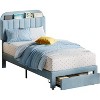 Bed Frame Velvet Upholstered Platform Bed with Bookcase Headboard for Kids Girls Heavy Duty Steel Support Legs Easy Assembly Noise Free - 3 of 4