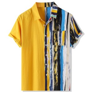 Lars Amadeus Men's Irregular Geometric Color Block Button Down Short Sleeve Shirts - 1 of 4