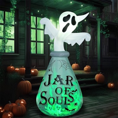 Joyfy 6FT Halloween Inflatable Outdoor Decoration, Inflatable Ghost in The Jar with Projecting for Halloween Party Outdoor Garden Lawn Yard Decoration