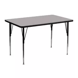 Flash Furniture Mobile 48W x 96L Kidney Grey Thermal Laminate Activity Table Height Adjustable Short Legs 