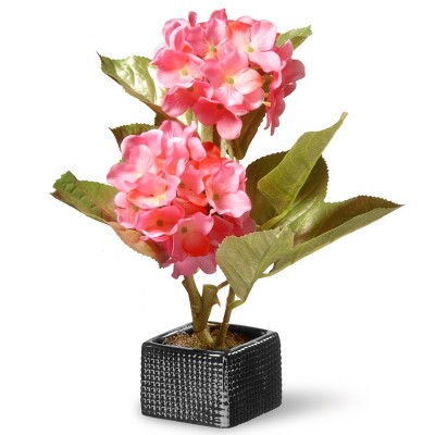 10" Artificial Pink Hydrangea Flower in Ceramic Pot - National Tree Company