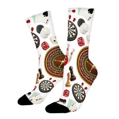 Casino Card Bowling Women Printed Crew Socks Funny Funky Socks Soft Polyester Novelty Gifts for Artists Men