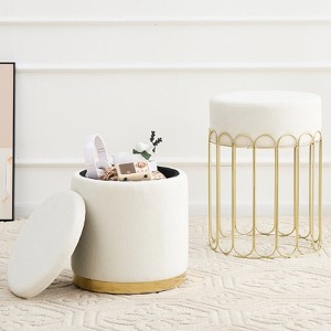 KTMBDW Set of 2 Round Velvet Storage Ottomans – Upholstered Vanity Stool, Footrest, Side Table with Removable Lid for Living Room & Bedroom - 1 of 4