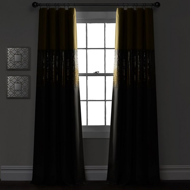 Night Sky 100% Lined Blackout Window Curtain Panel Yellow/Gray Single 42X84, 2 of 7