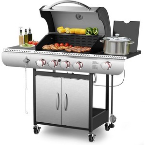 ZAFRO 4 Burner BBQ Propane Gas Grill, 42,000 BTU Stainless steel Gas Grill with Two Side Storage Shelves,Barbecue Gas Grill for  Backyard Cooking - 1 of 4