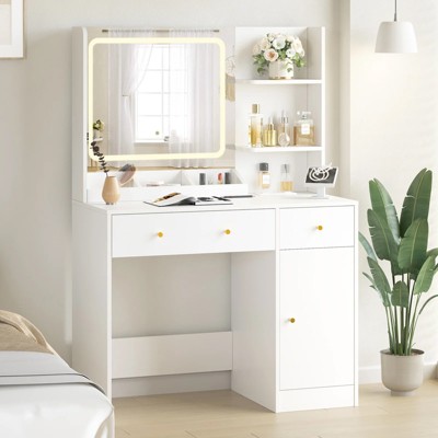 SKONYON Makeup Vanity Modern Vanity Desk with 3-Color LED Lights and Mirror