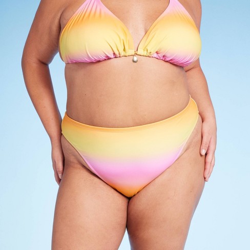 Women's Low-rise Cheeky High Leg Bikini Bottom - Wild Fable™ Pink/yellow  Ombre Print : Target