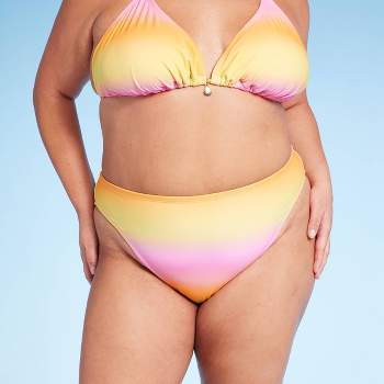 Women's Low-Rise Cheeky High Leg Bikini Bottom - Wild Fable™ Pink/Yellow Ombre Print