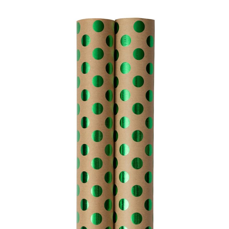 JAM Paper &#38; Envelope 2ct Foil Dotted Gift Wrap Roll Green, 2 of 6